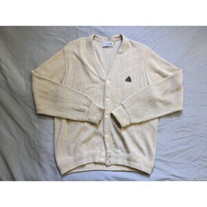 Vintage Izod Sweater Beige Cardigan Button Up 80s Mens Size M